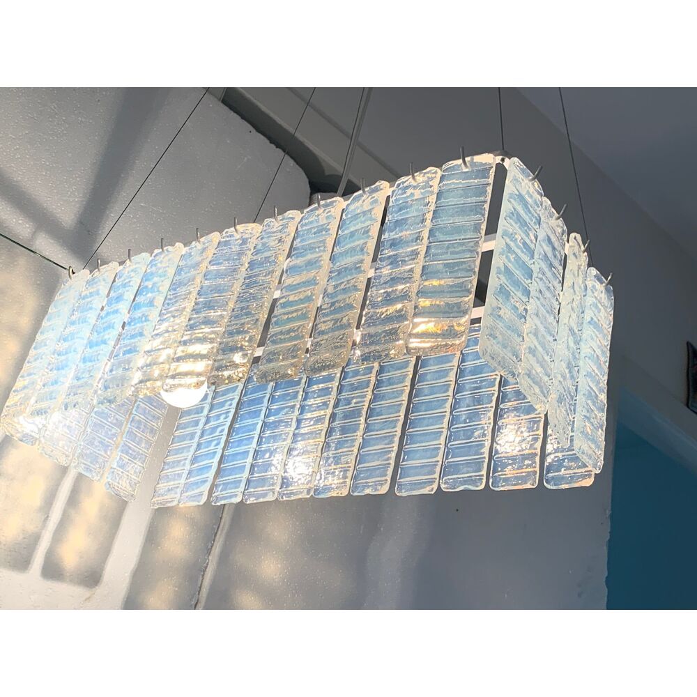 Opalino striped “listelli” murano glass rectangular chandelier
