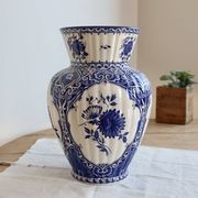Vintage faience large vase - Blue and white Delft style - Floral decoration