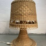 Rattan wicker mushroom table lamp, 1960s-1970s