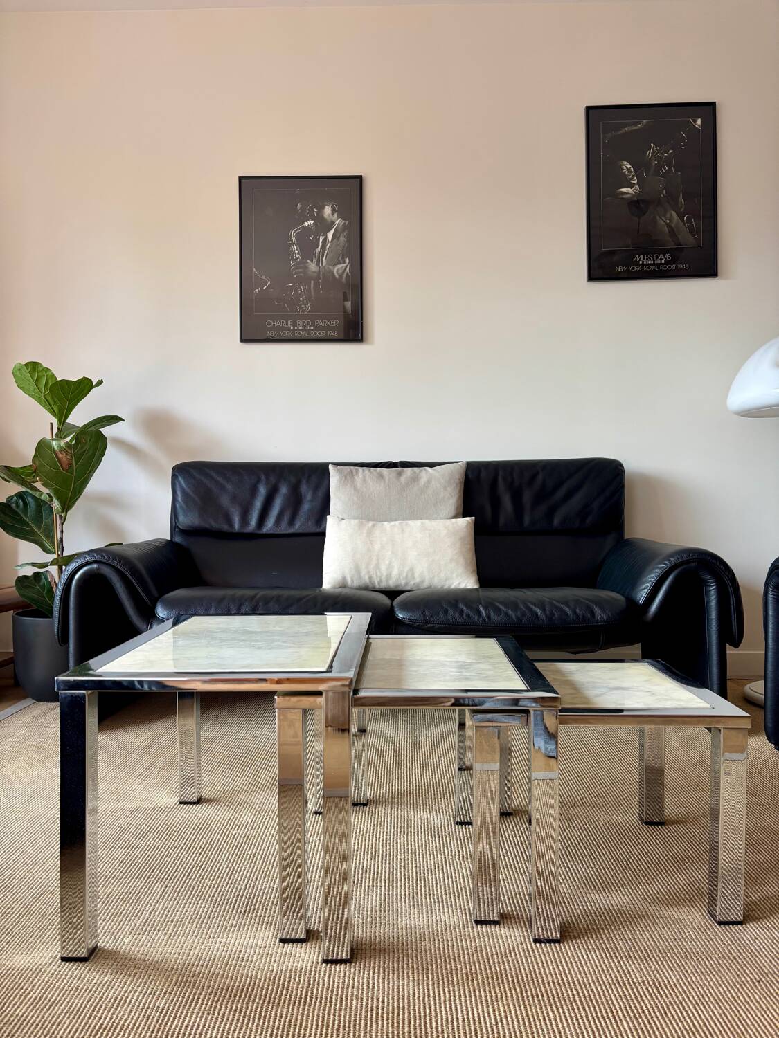 3 nesting tables, chrome & marble - 1978