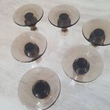 Champagne flutes with smoked brown glass feet