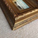 Marine painting with oil on wood signed and large gilded frame