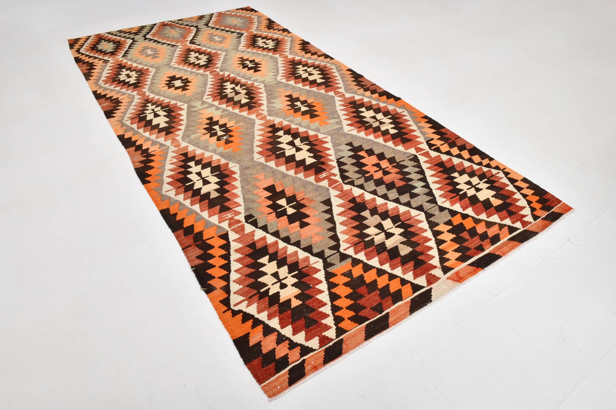 6x11 Geometric Pattern Turkish Vintage Kilim Rug, 172x346Cm