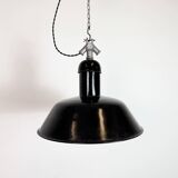 Black Enamel Industrial Pendant Lamp from AEG, 1930s