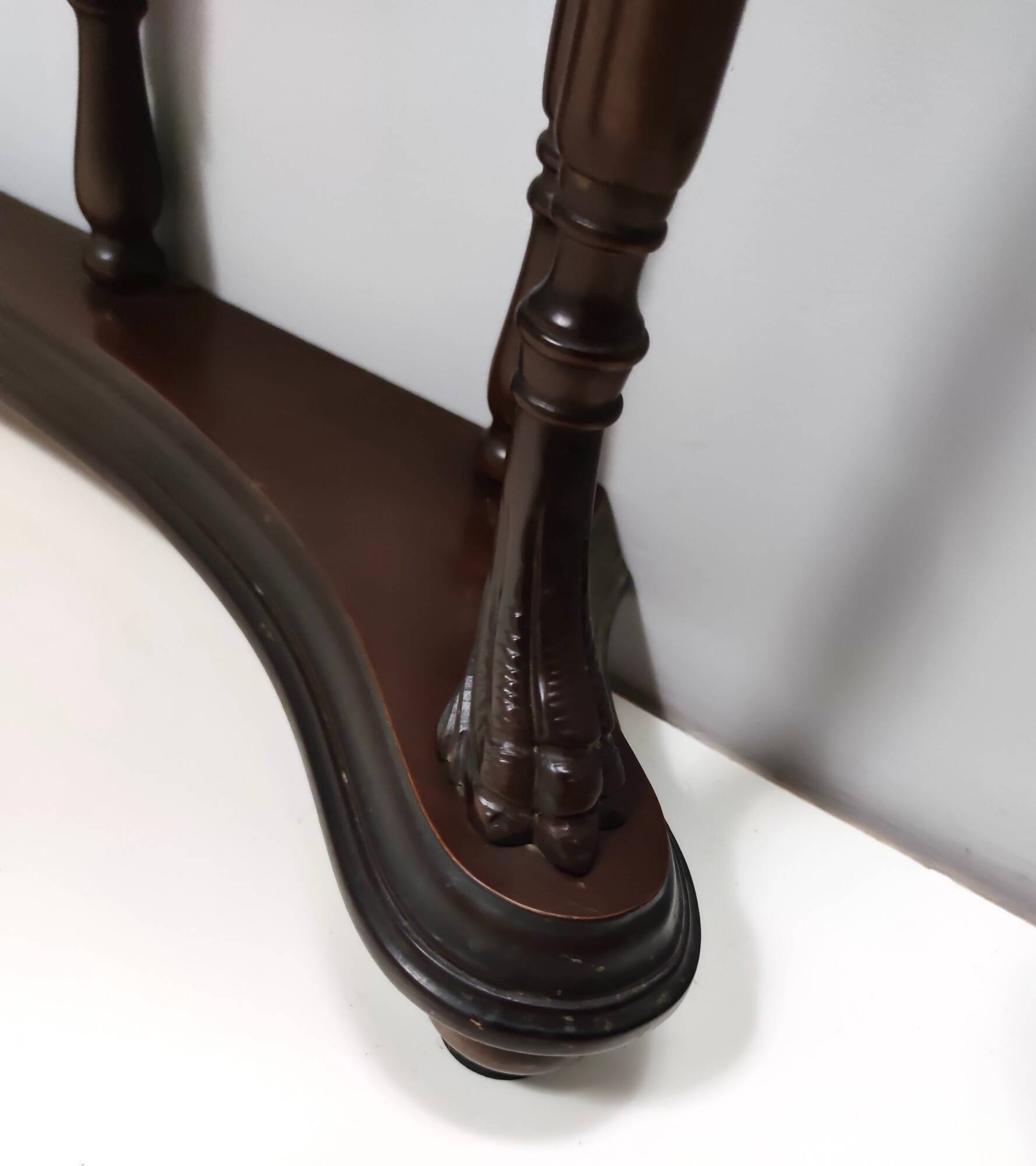 Neoclassical Style Turned Beech Console Table with a Demilune Marble Top, Italy