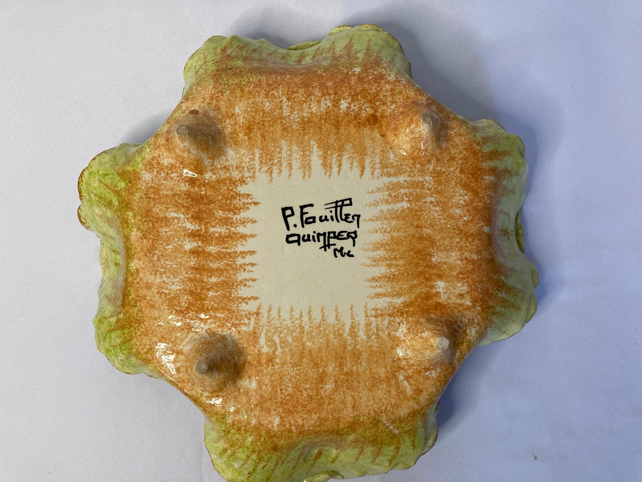 Vintage earthenware dish Quimper Fouillen floral decoration around 1950