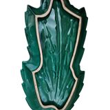 Pretty Leaf Shaped Dish In Green Barbotine