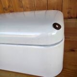 Vintage bread box - white enamel and brass - retro