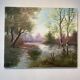 Old painting, landscape at the pond, signed Leroux, XX century