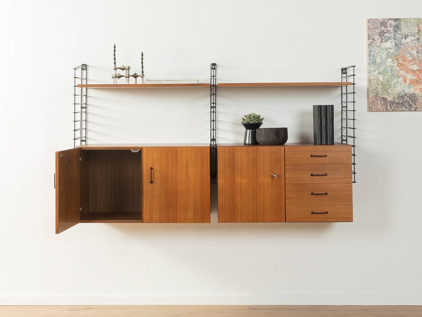 Teak veneer wall shelf, 1960s