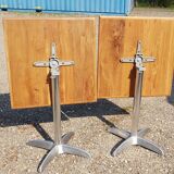 Foldable bistro table with teak top and aluminum base