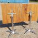 Foldable bistro table with teak top and aluminum base