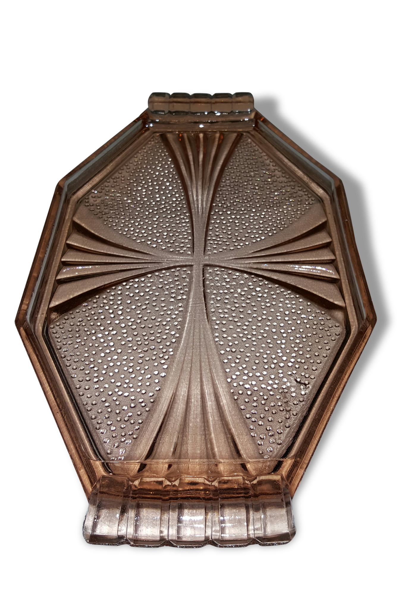 Tray in pink glass, art deco and lines