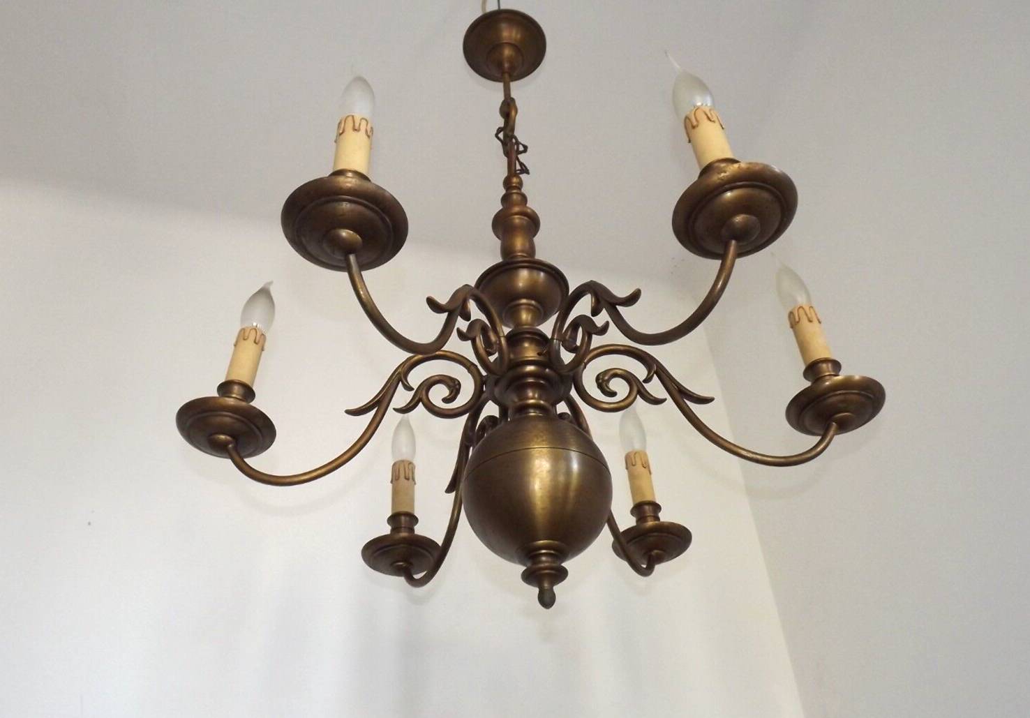 Large Vintage Bronze 6 Light Flemish Chandelier Birds Head Detail 4759
