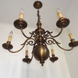 Large Vintage Bronze 6 Light Flemish Chandelier Birds Head Detail 4759