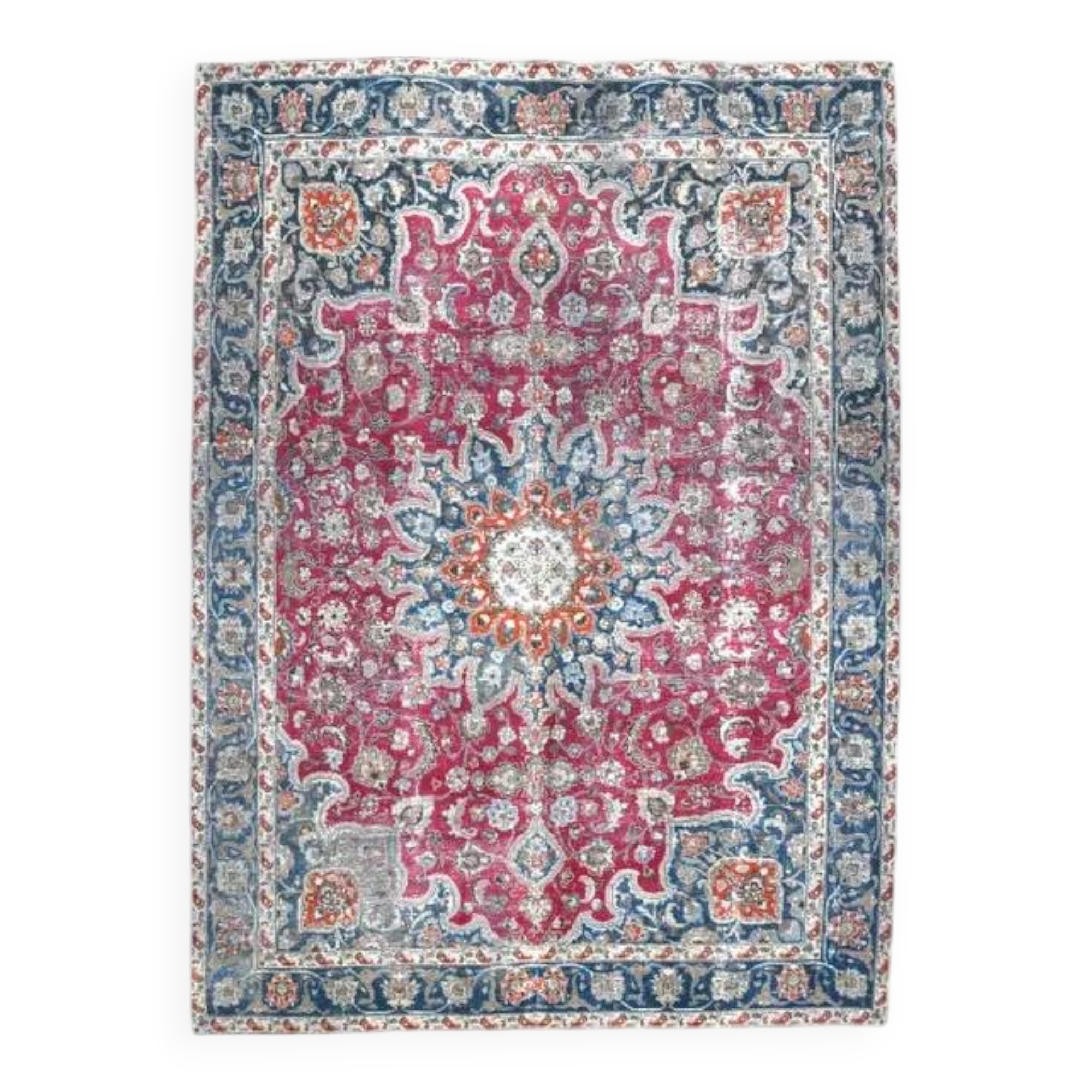 1970s Vintage Persian Handmade Wool Cotton Light Red Area Rug 249x342
