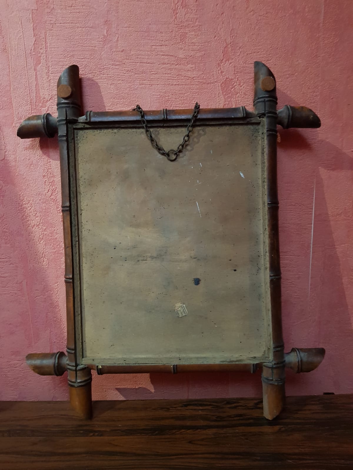 Old wooden mirror bamboo style decoration 38x45 vintage