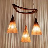 Teakwood and Sisal Cascading Lamp by Jean Rispal