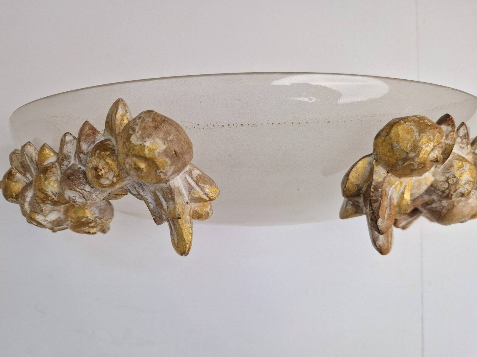 Vintage Bowl Wall Lamps in Goldleaf Murano Glass, Italy, 1970s, Set of 2