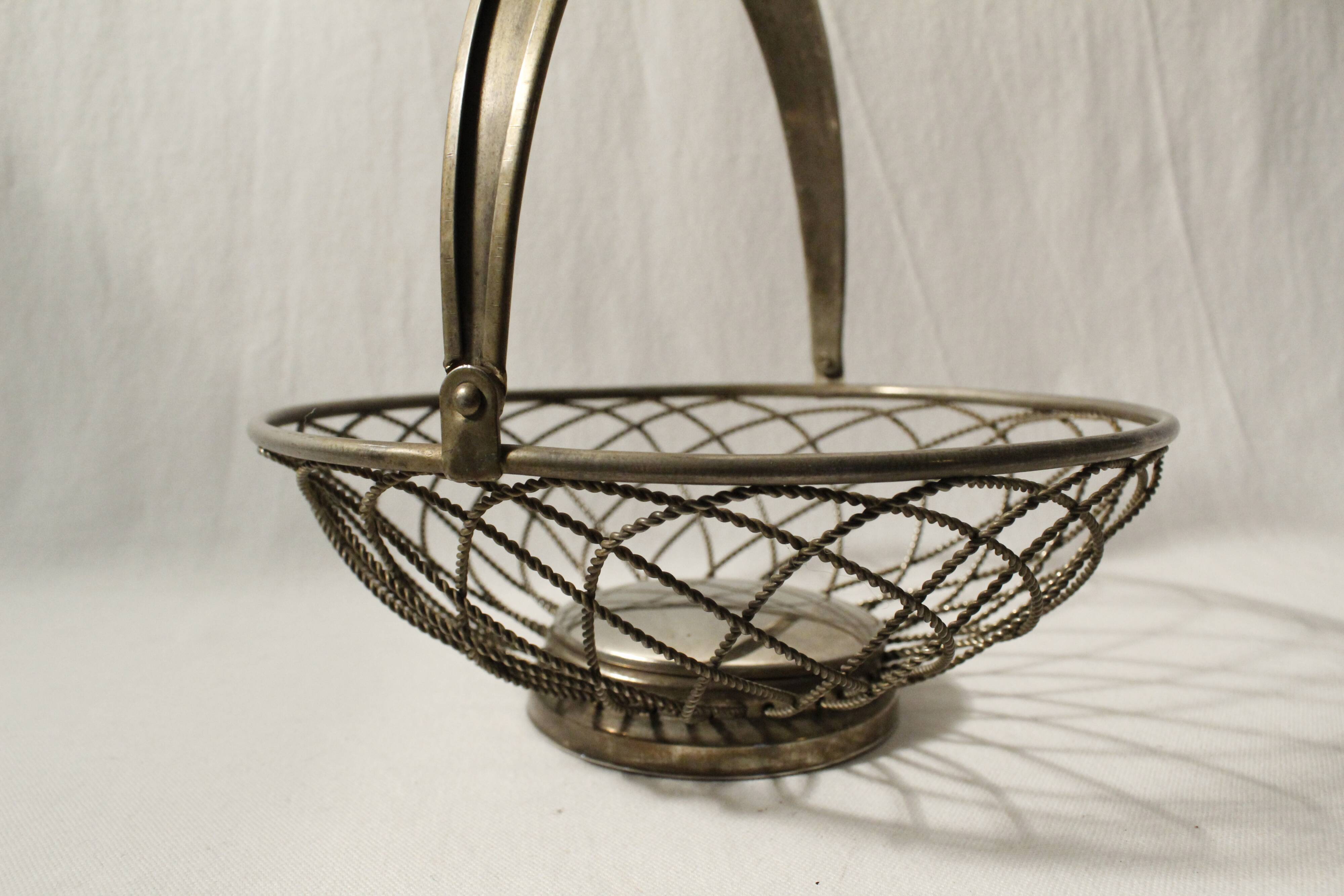 Vintage silver metal fruit basket