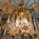 Vintage chandelier rain gold with handmade Murano glass pink flowers.