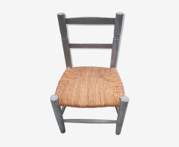 Chaise enfant paillée patine verte