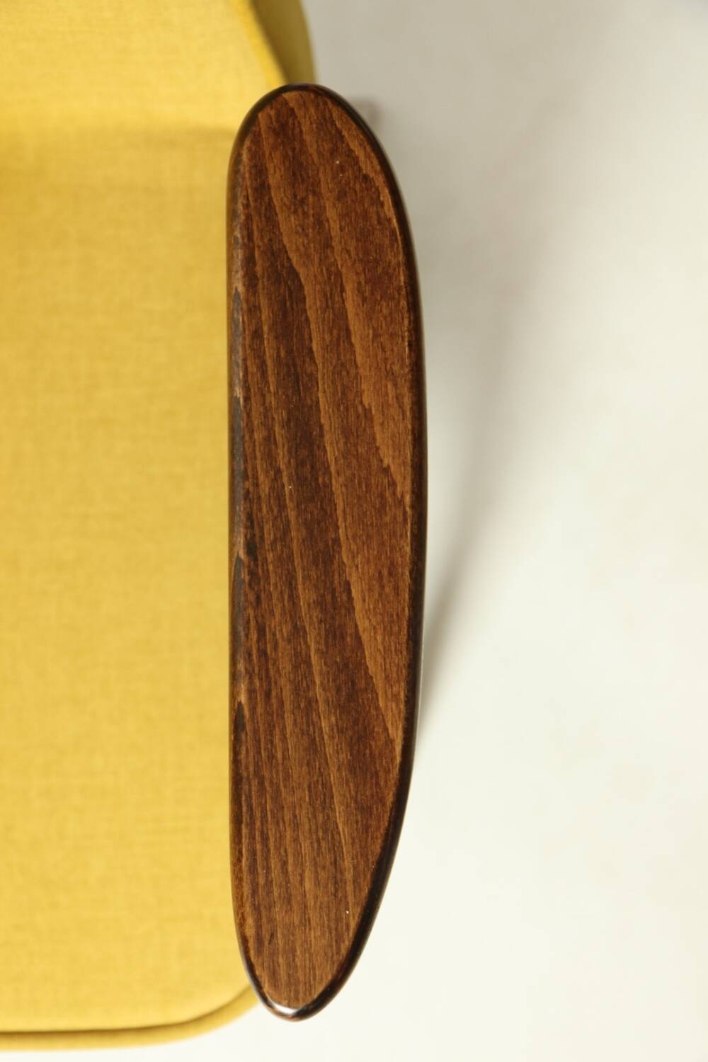 Vintage armchair plush yellow velvet soft dark wood 1962 design by Chierowski