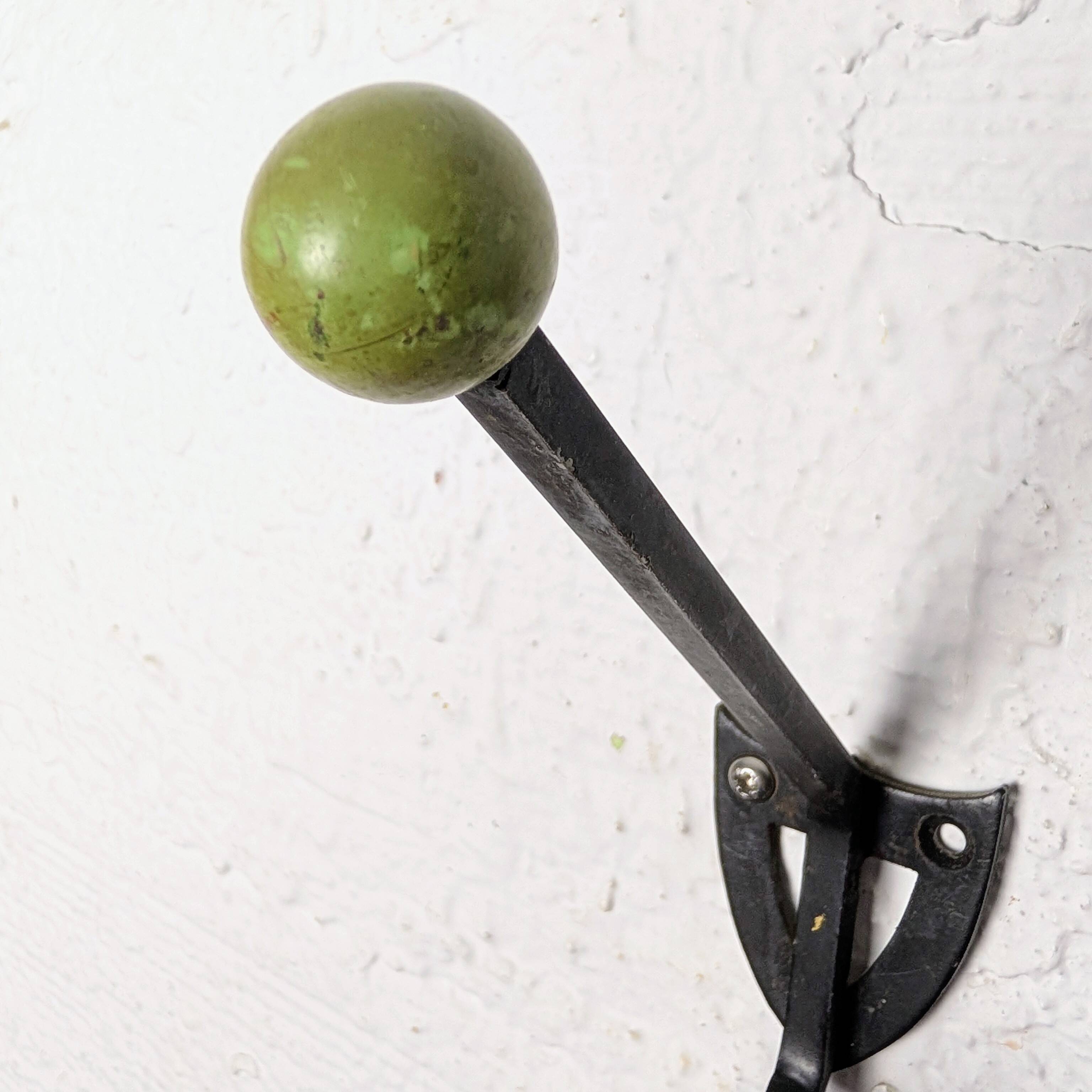 Vintage 1950 Wall Hook Metal and Lacquered Wood