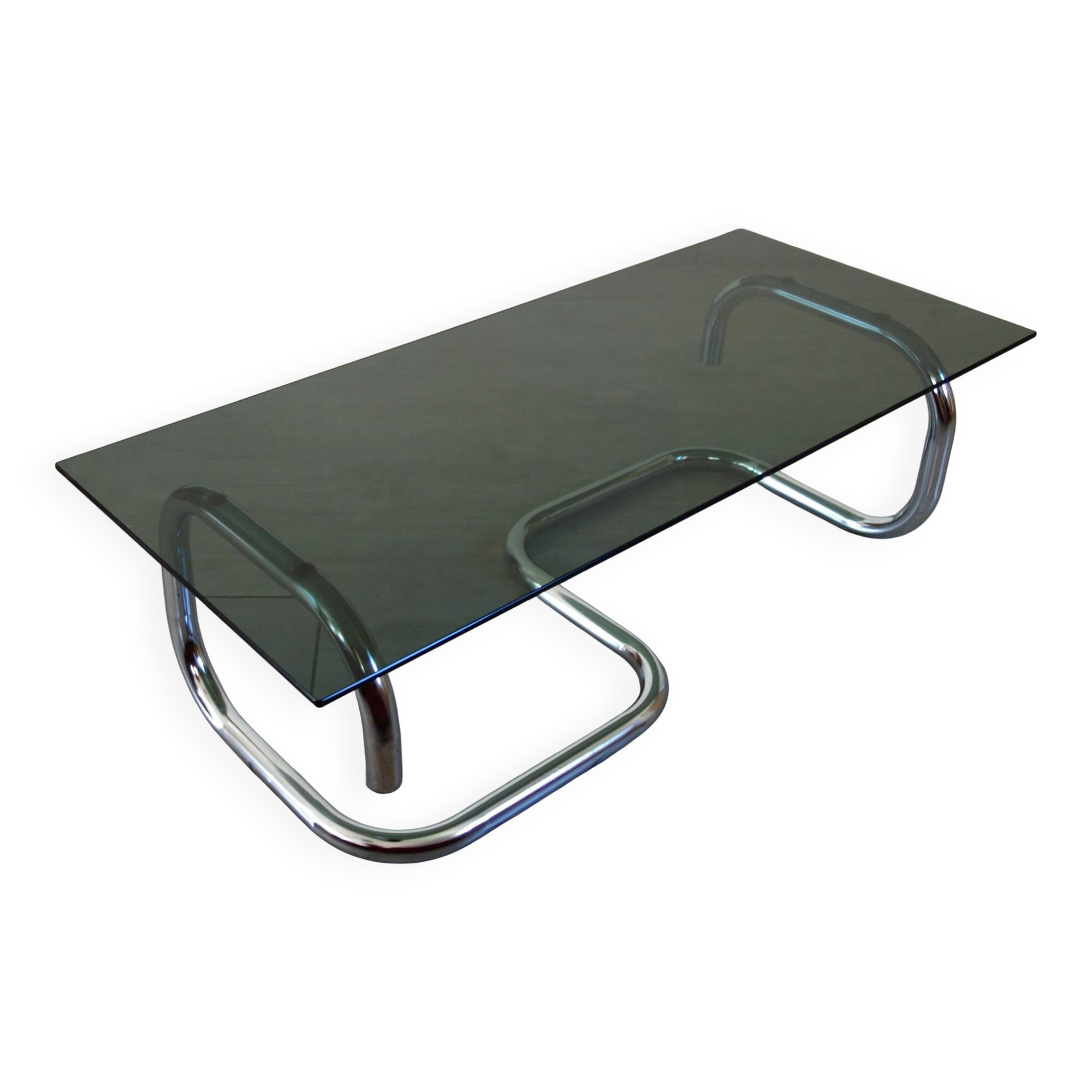 Table basse chrome et verre fumé space age 70's