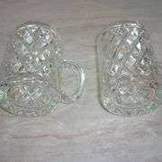 2 diamond-shaped glass beer mugs/glasses