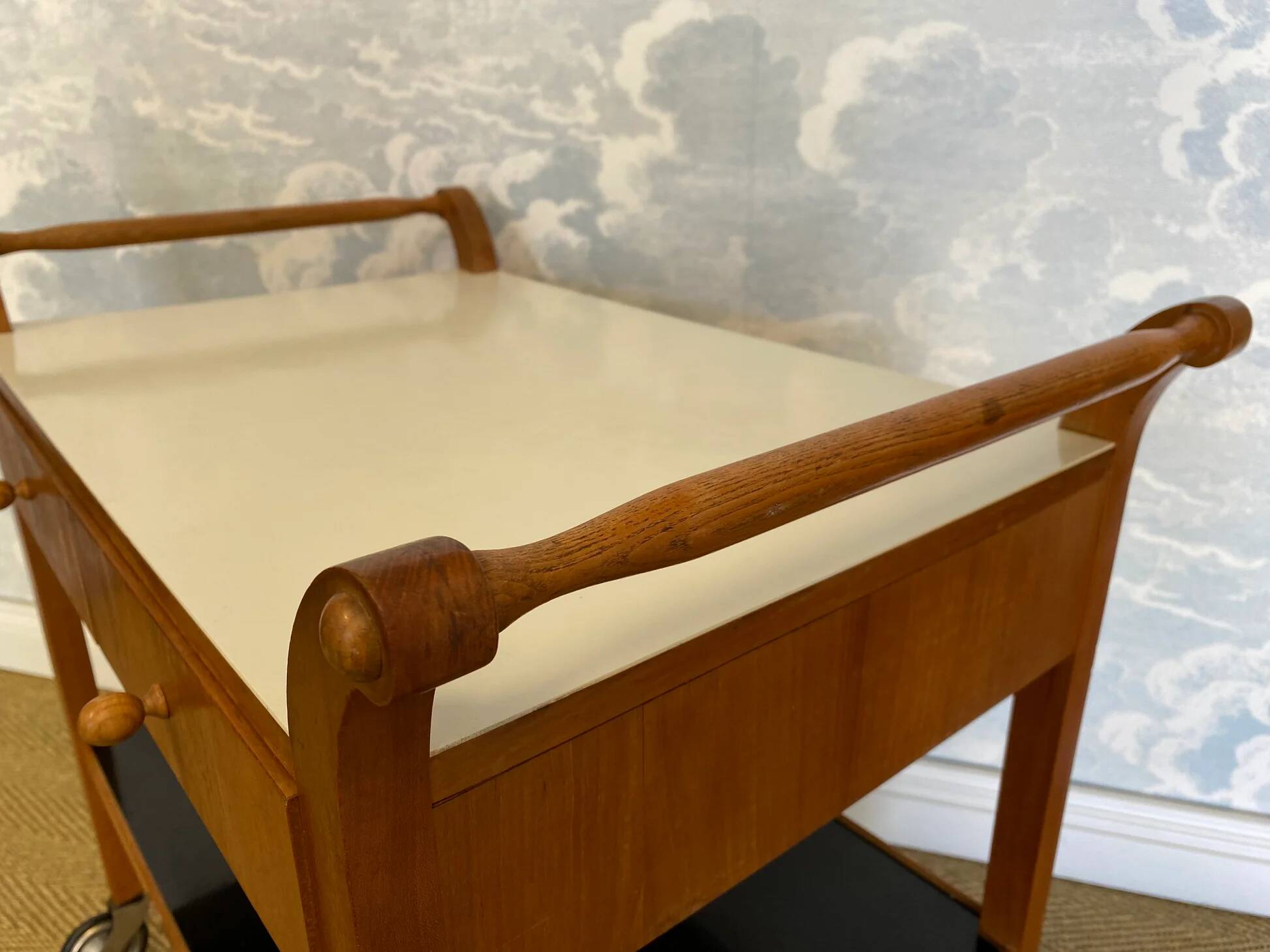Scandinavian modern teak serving cart with drawers, Sweden, 1950s