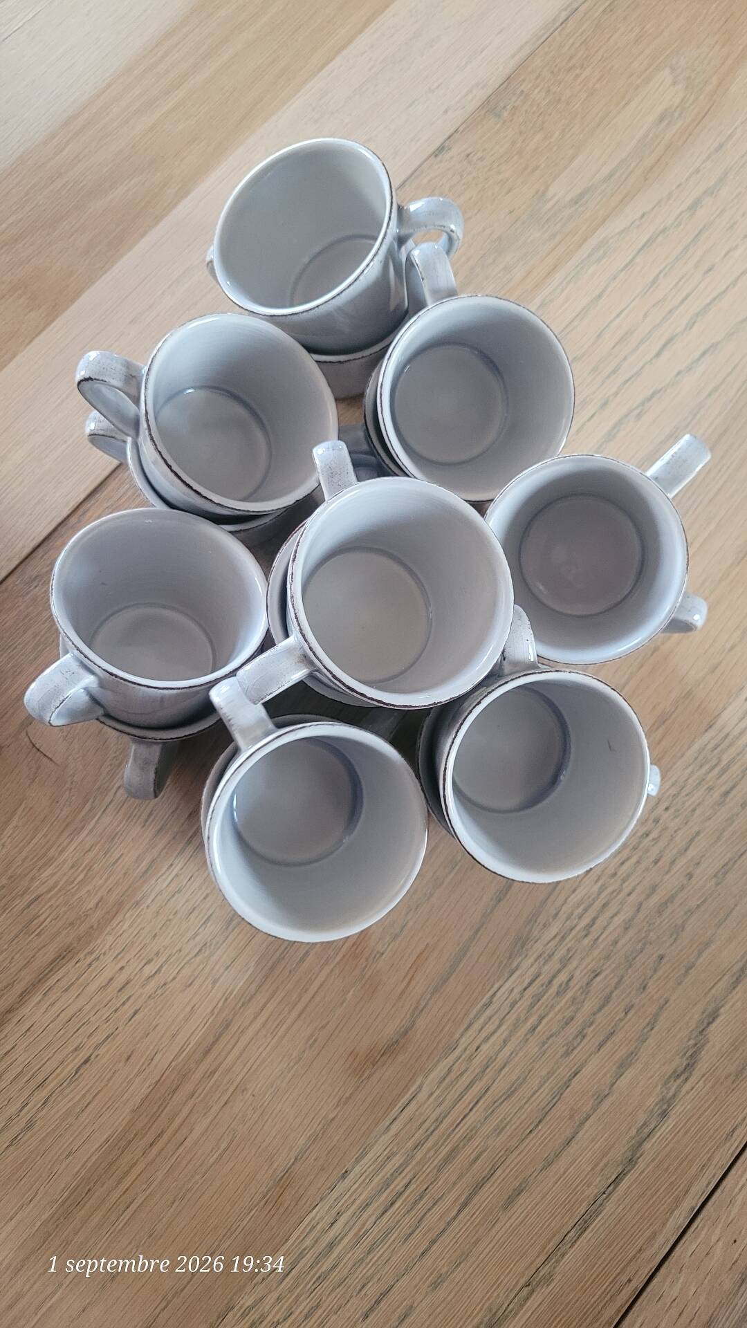 17 hand-painted stoneware coffee cups and saucers (ideal for professional use)
