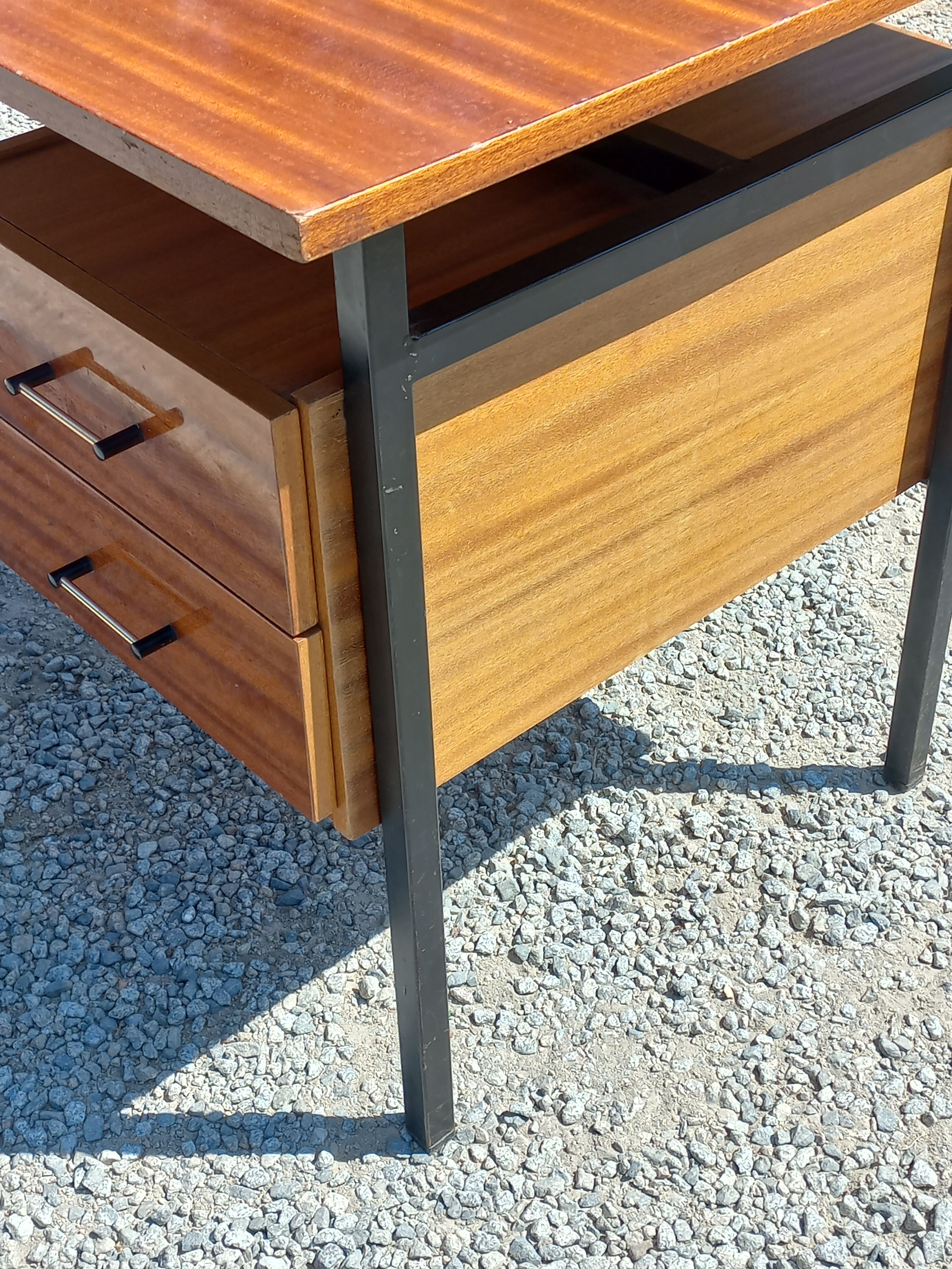 Desk of the 60s in mahogany base metal tubes 2 drawers
