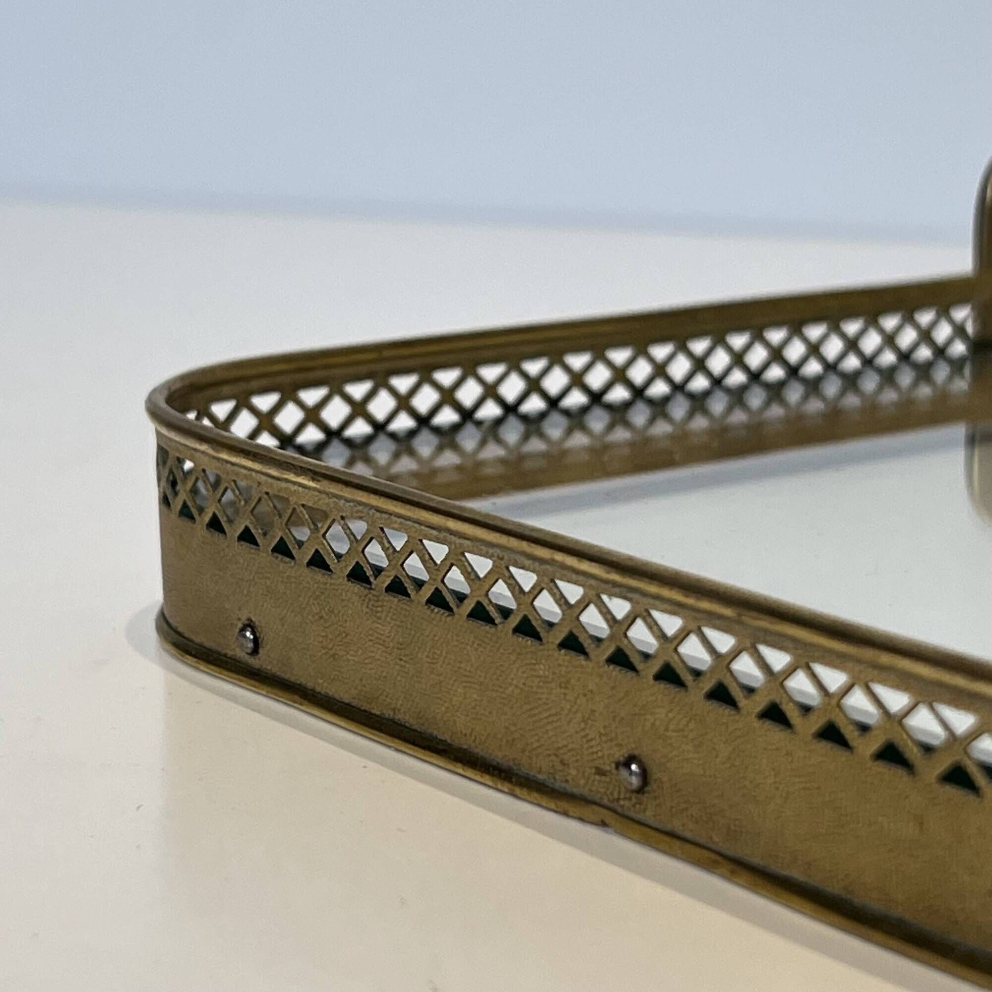 Rectangular Service Tray with Openwork Gallery in Brass. French Work
