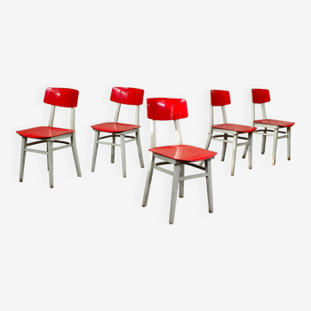 Set of 5 chairs TON Bystrice (Thonet) red and white 1960