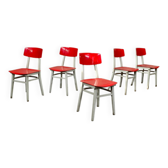 Set of 5 chairs TON Bystrice (Thonet) red and white 1960