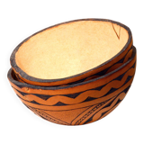 2 half decorated gourds (pyrography), floral and geometric patterns, 20cm