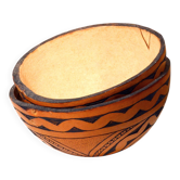 2 half decorated gourds (pyrography), floral and geometric patterns, 20cm