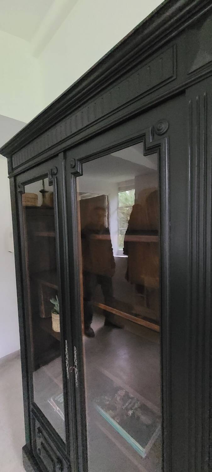 Old black Napoleon III display case, dresser, cabinet of curiosities, storage unit