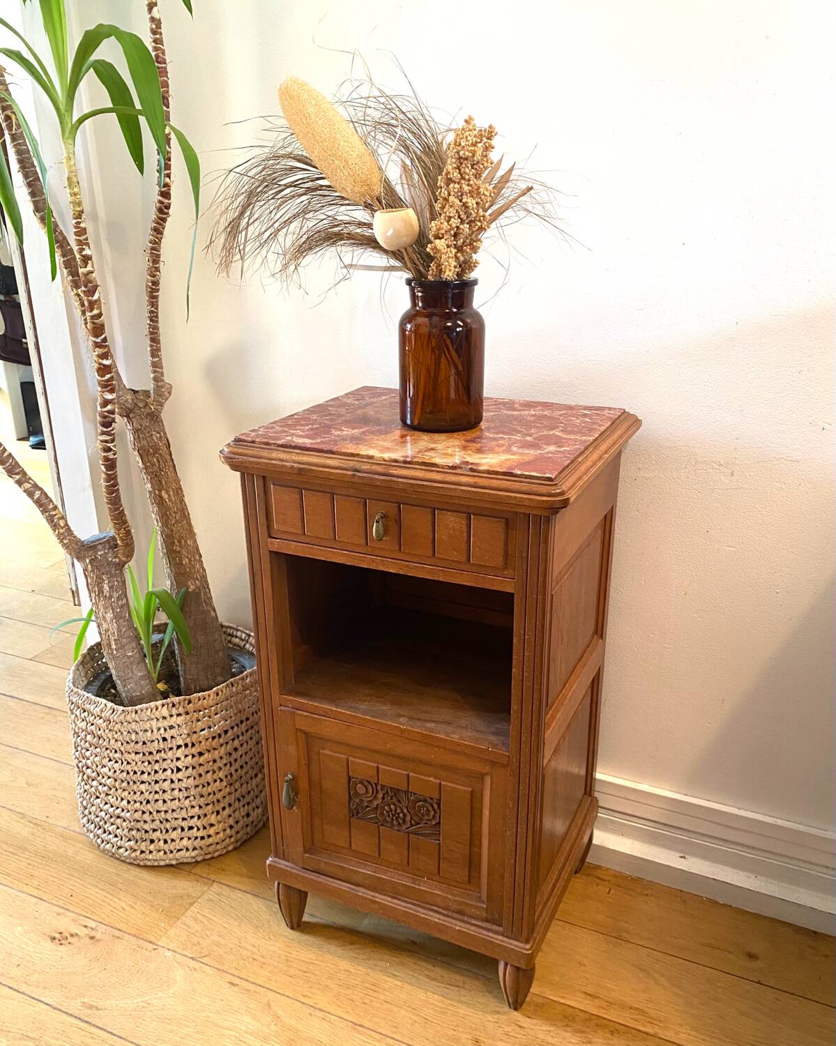 Small solid wood and marble sideboard