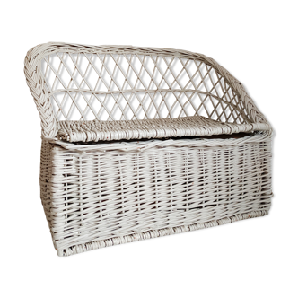 Retro children's bench in braided white wicker
