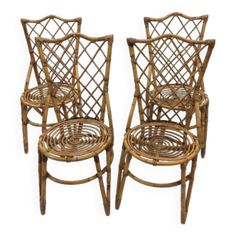 Série de 4 chaises en rotin années 60