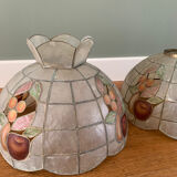 Pair of brass and mother-of-pearl pendant lights