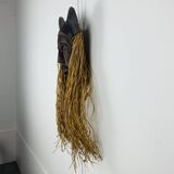 African ceramic and raffia mask signed BJ