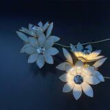 Pair of Hollywood Regency flower sconces in white glass and brass. Italy
