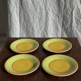 Set of 4 Italian ceramic plates in green, orange, and yellow splashes D20.