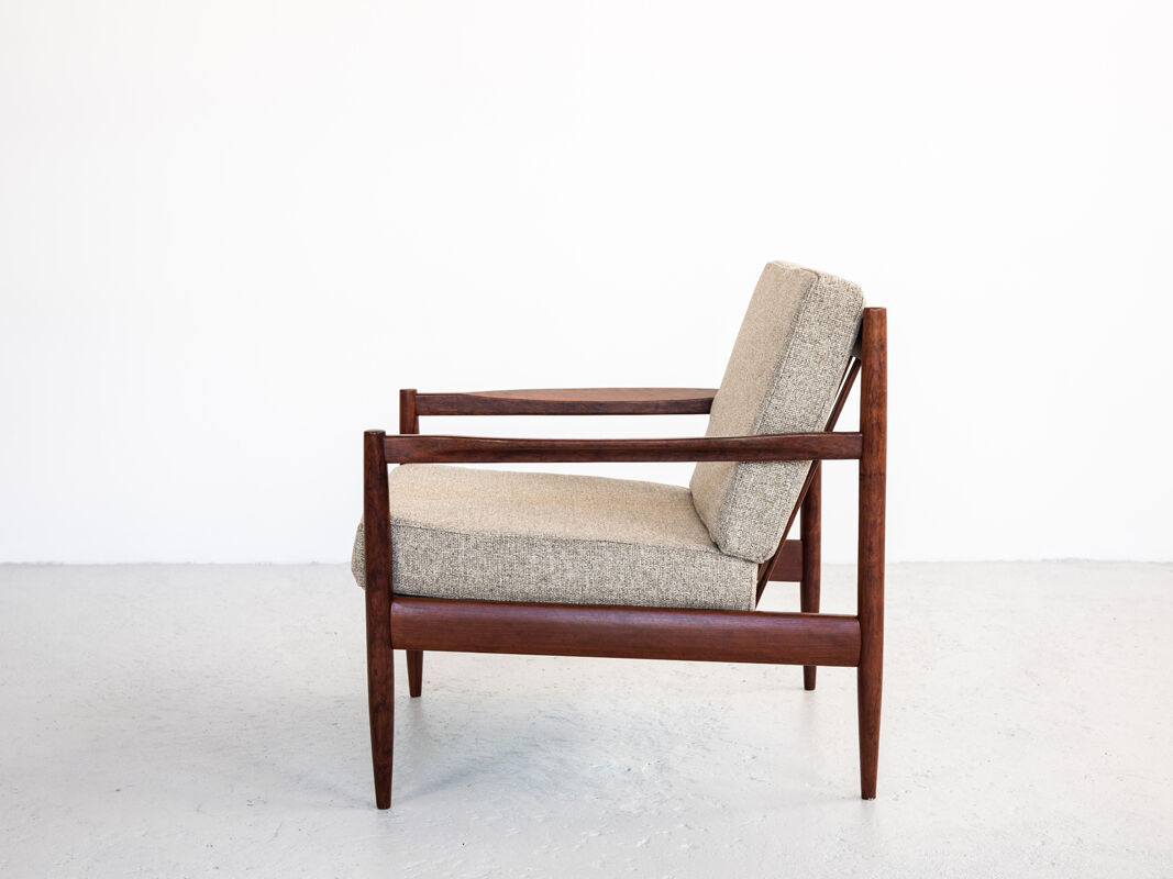 Sofa and armchairs set in walnut and fabric, 1960s