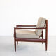 Sofa and armchairs set in walnut and fabric, 1960s