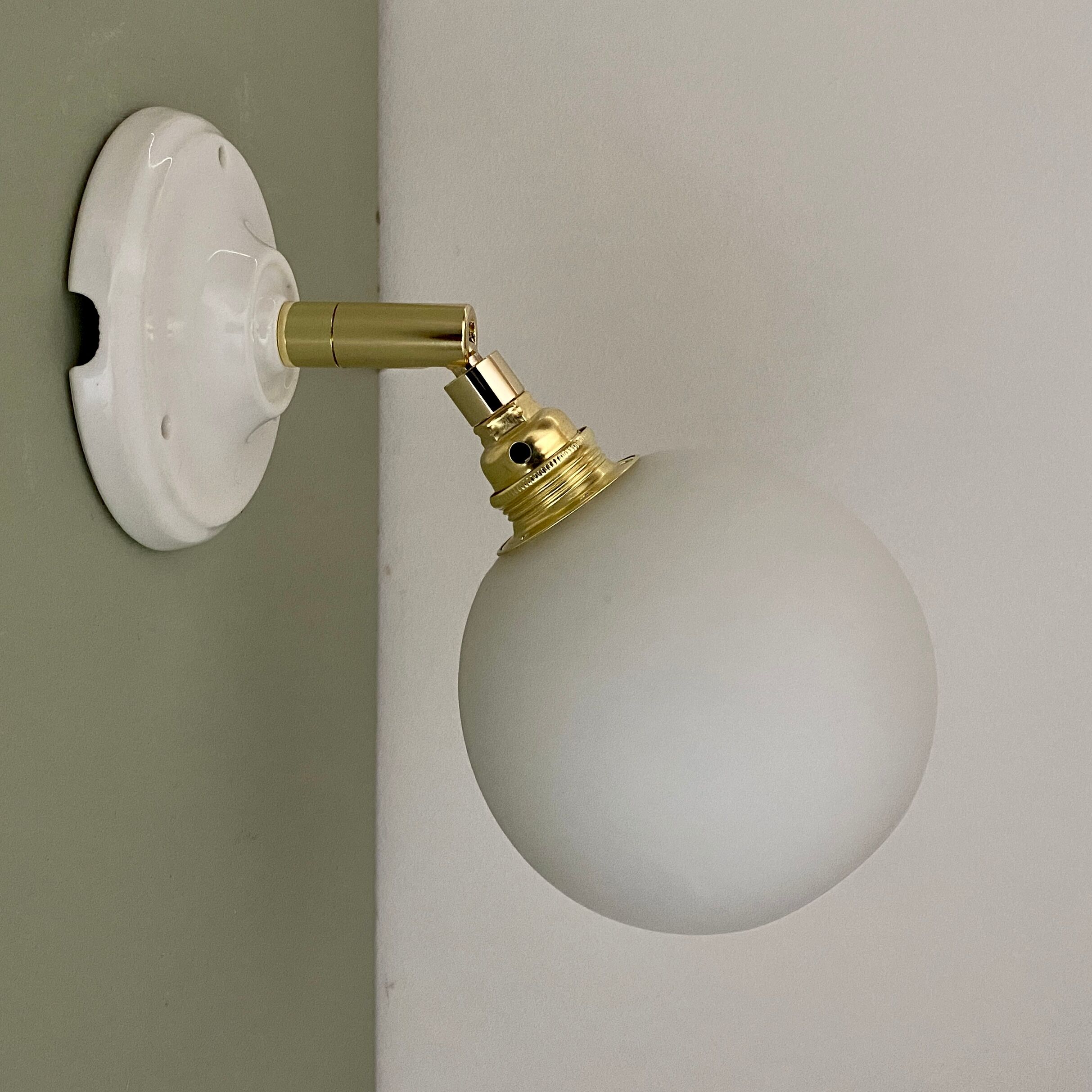 Vintage white opaline globe wall lamp