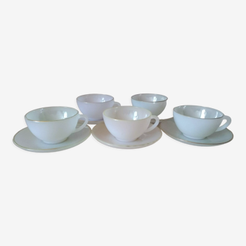 5 tasses à café thé "Arlequin" ARCOPAL opaline vintage années 60